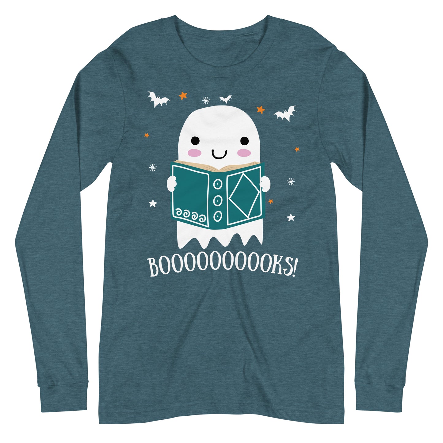 Cute Spooky Ghost Reading Halloween Long Sleeve Tee