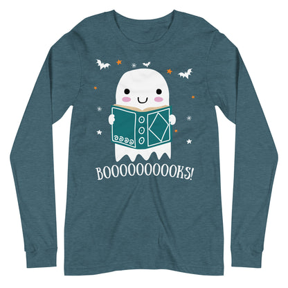 Cute Spooky Ghost Reading Halloween Long Sleeve Tee