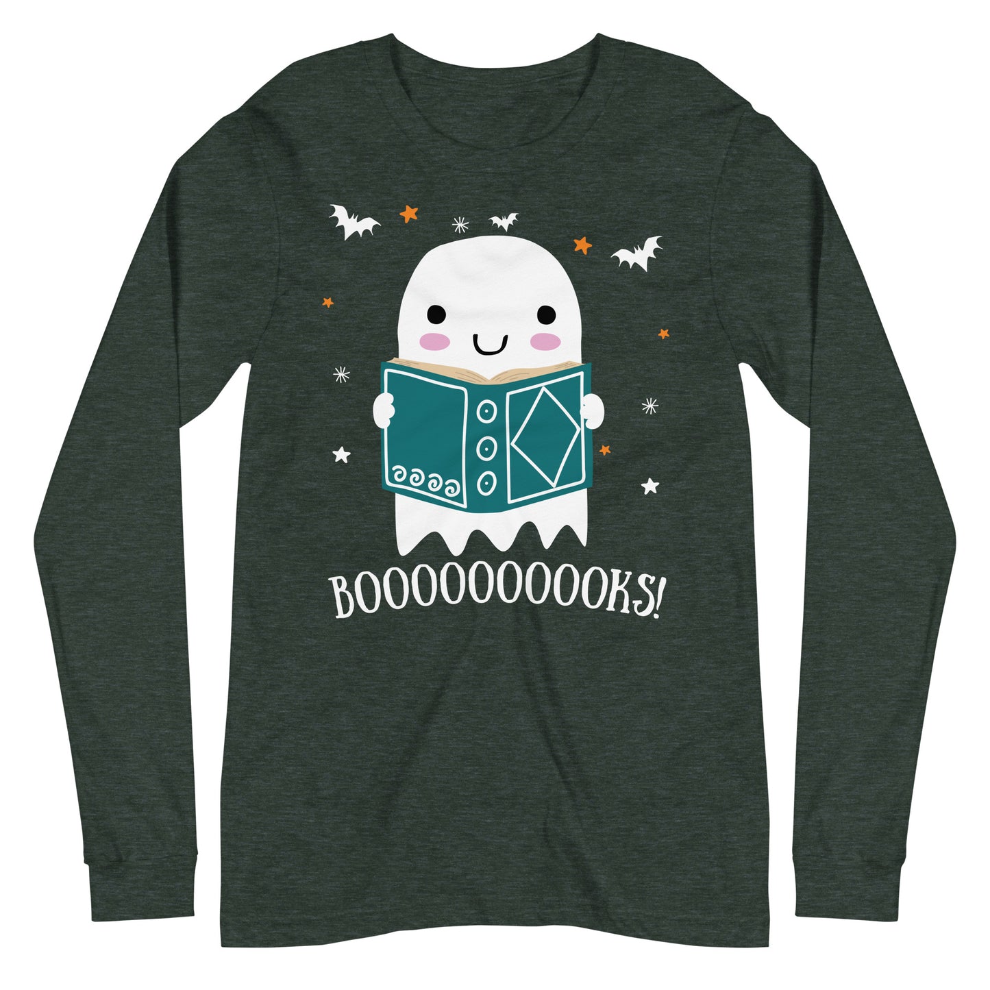 Cute Spooky Ghost Reading Halloween Long Sleeve Tee
