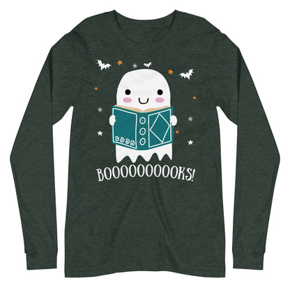 Cute Spooky Ghost Reading Halloween Long Sleeve Tee