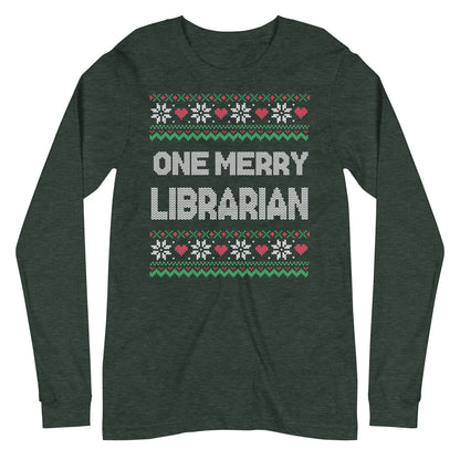 One Merry Librarian Ugly Sweater Long Sleeve Tshirt