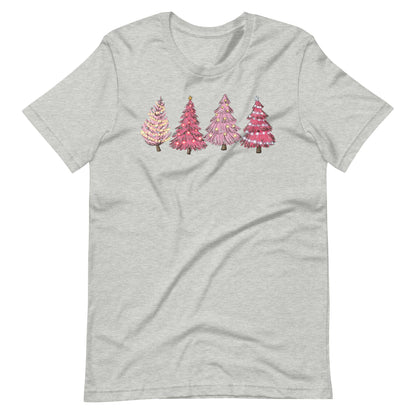 Pink Retro Christmas Trees Unisex t-shirt