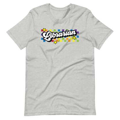 Retro Rainbow Checkered Librarian Short Sleeve T-shirt
