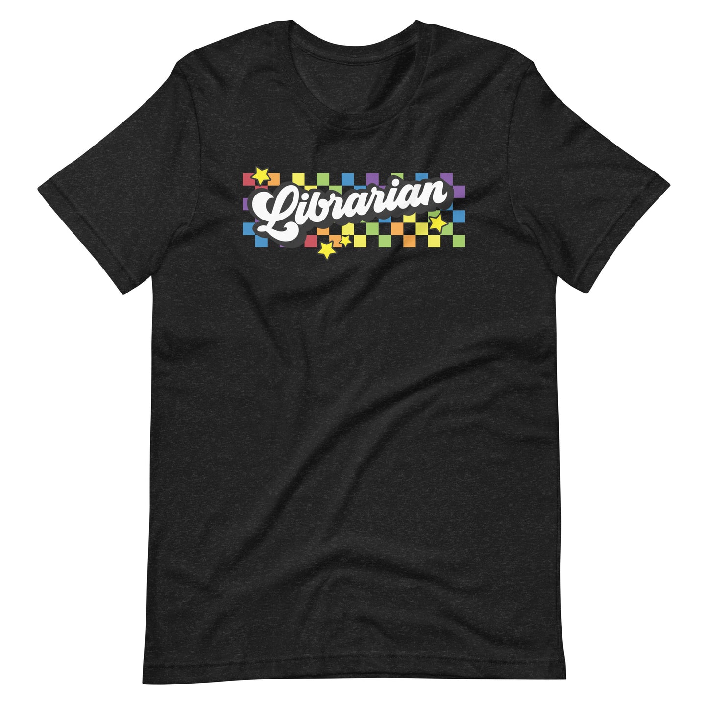 Retro Rainbow Checkered Librarian Short Sleeve T-shirt
