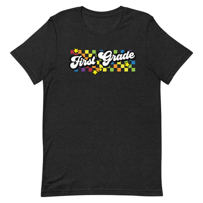 First Grade Rainbow Squares Teacher Short Sleeve T-shirt
