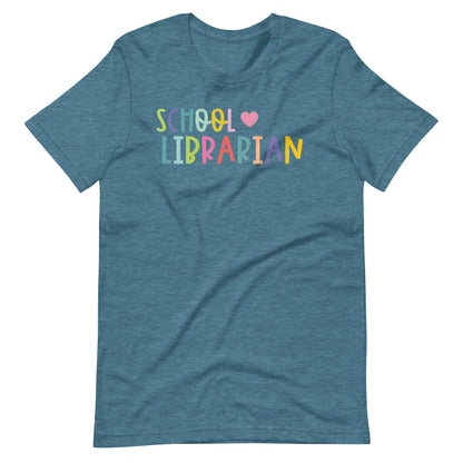 School Librarian Pastel Letters and Heart Short Sleeve T-shirt