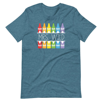 Customizable Crayon Teacher Name Short Sleeve T-shirt