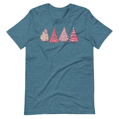 Pink Retro Christmas Trees Unisex t-shirt