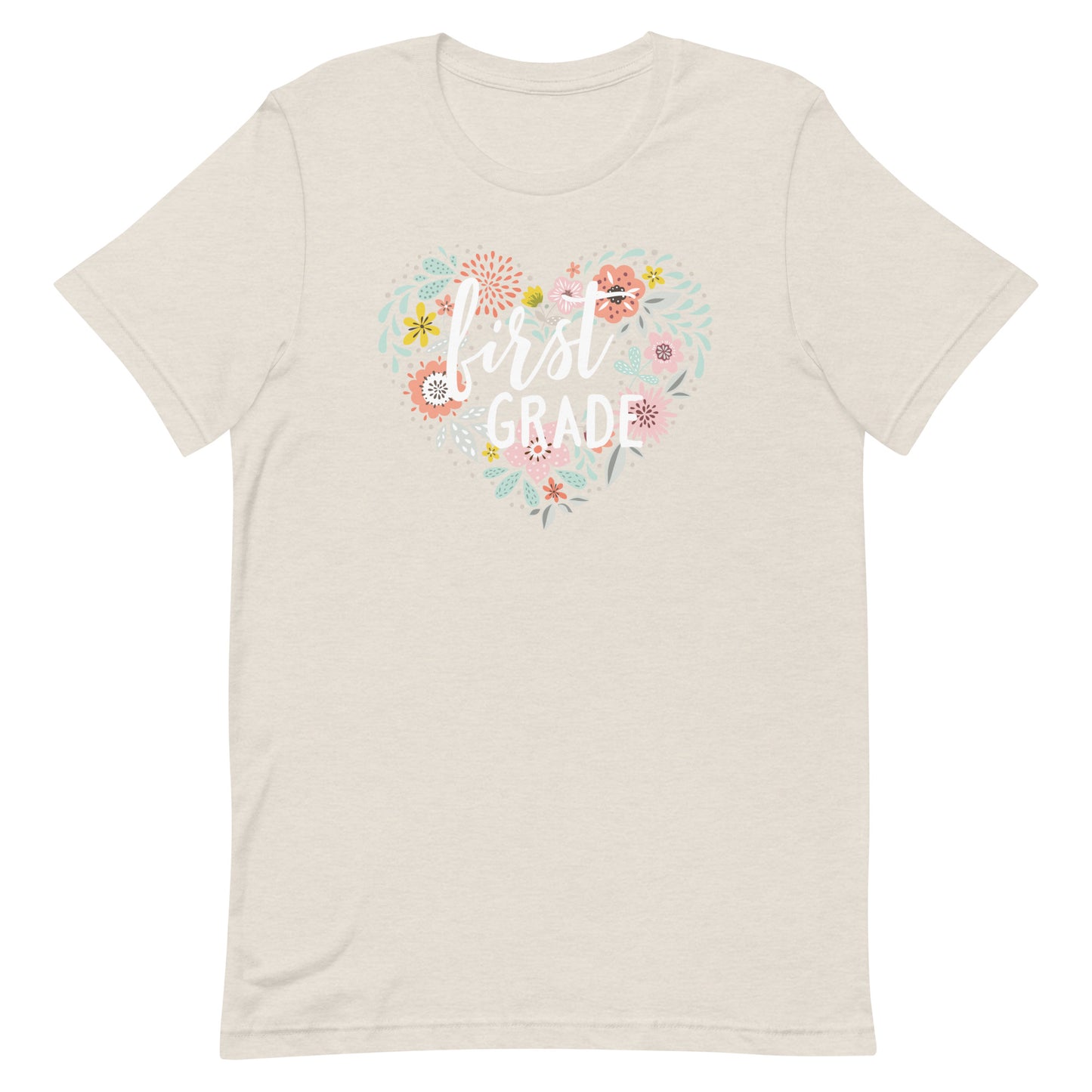 Floral Heart Farmhouse First Grade Teacher Short Sleeve T-shirt