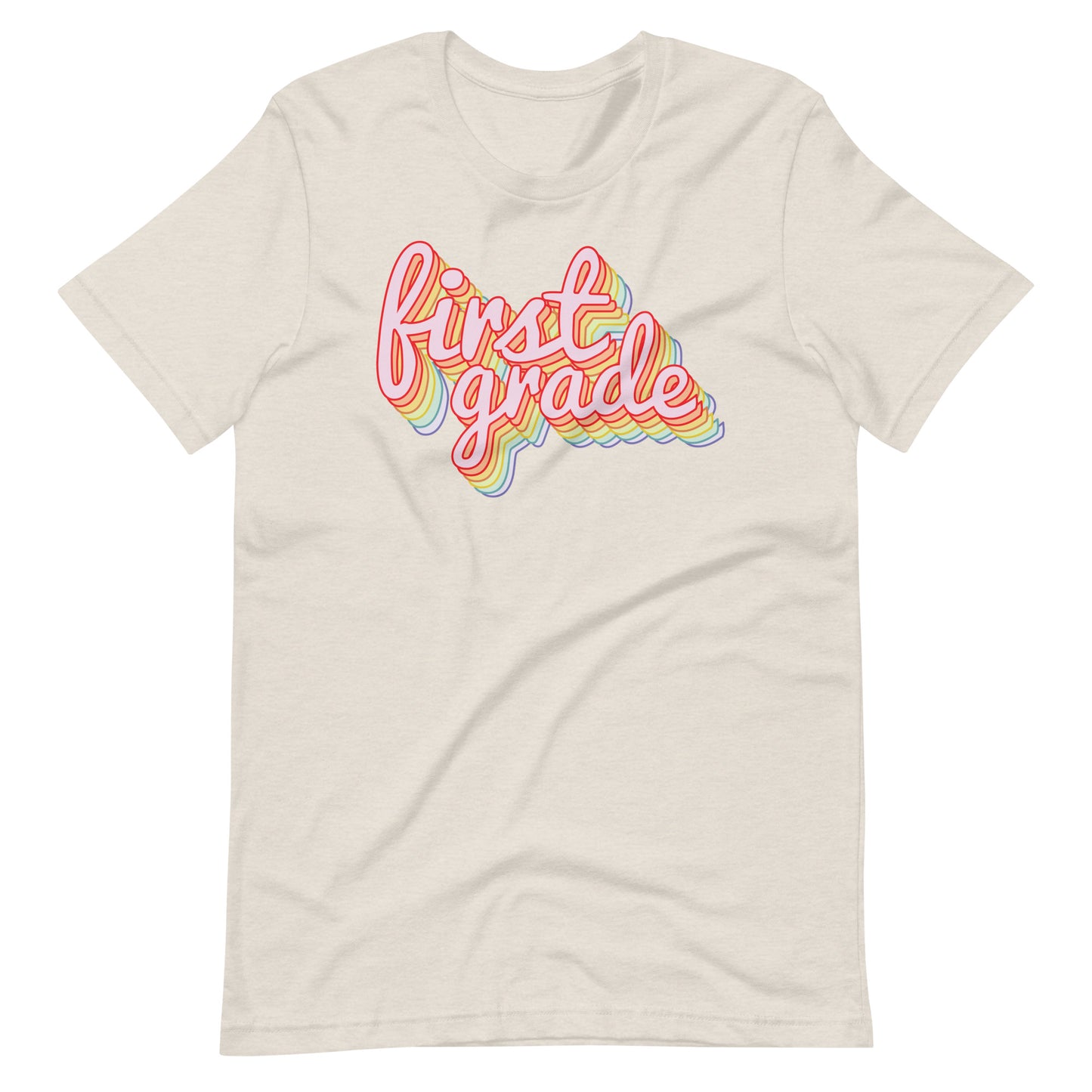 First Grade Retro Rainbow Short Sleeve Teacher T-shirt