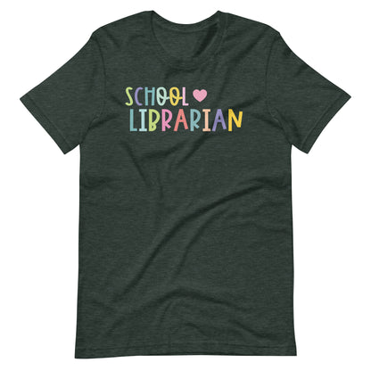 School Librarian Pastel Letters and Heart Short Sleeve T-shirt