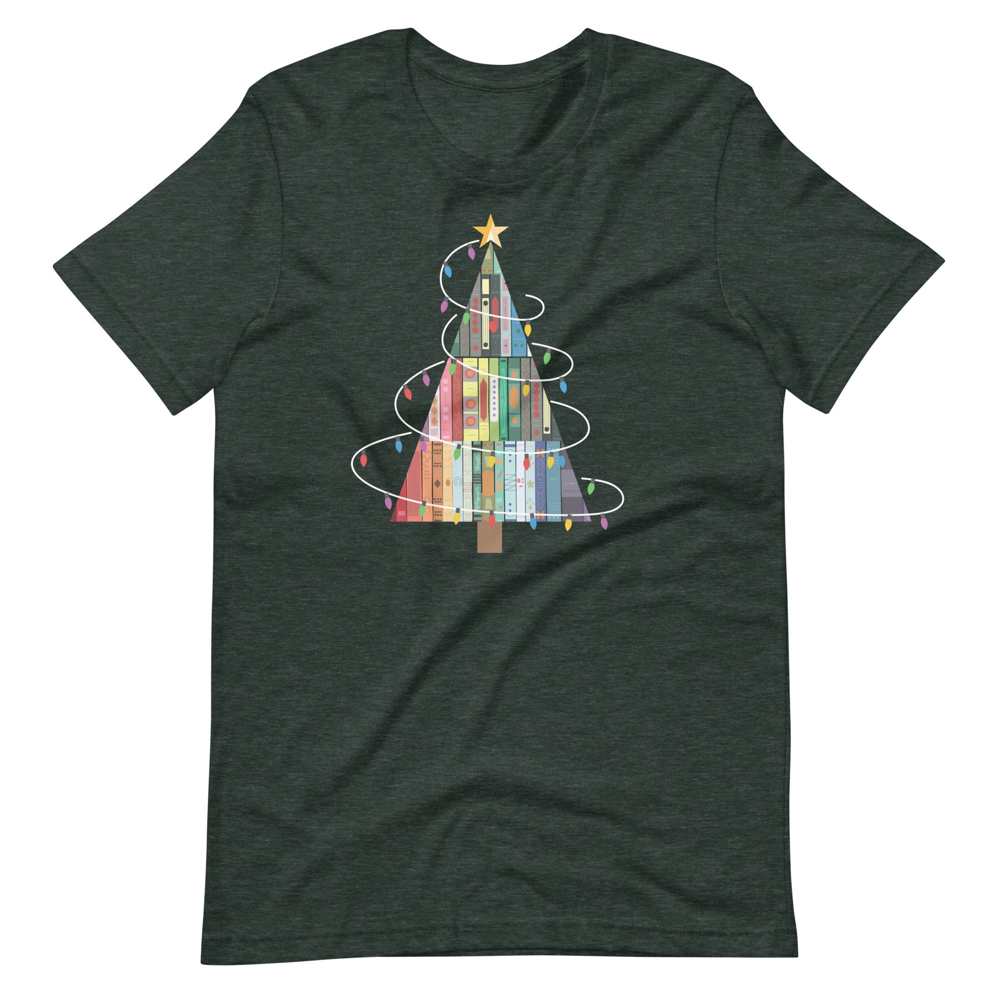 Librarian Christmas Holiday T-Shirt - Festive Book Tree Design