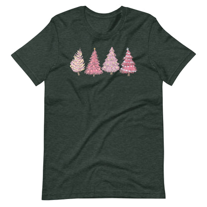 Pink Retro Christmas Trees Unisex t-shirt