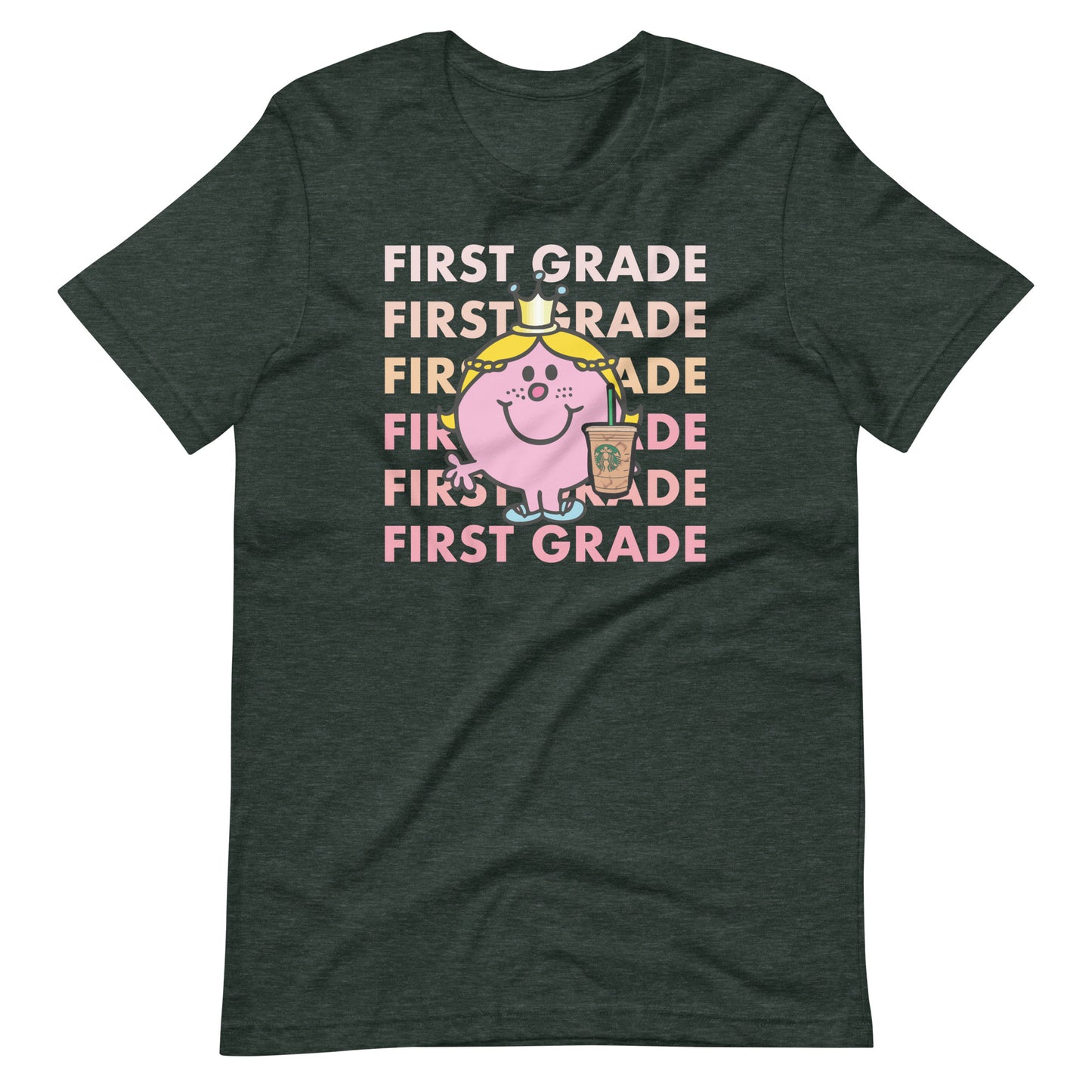Little Miss First Grade with Her Iced Coffee Teacher Short Sleeve T-shirt