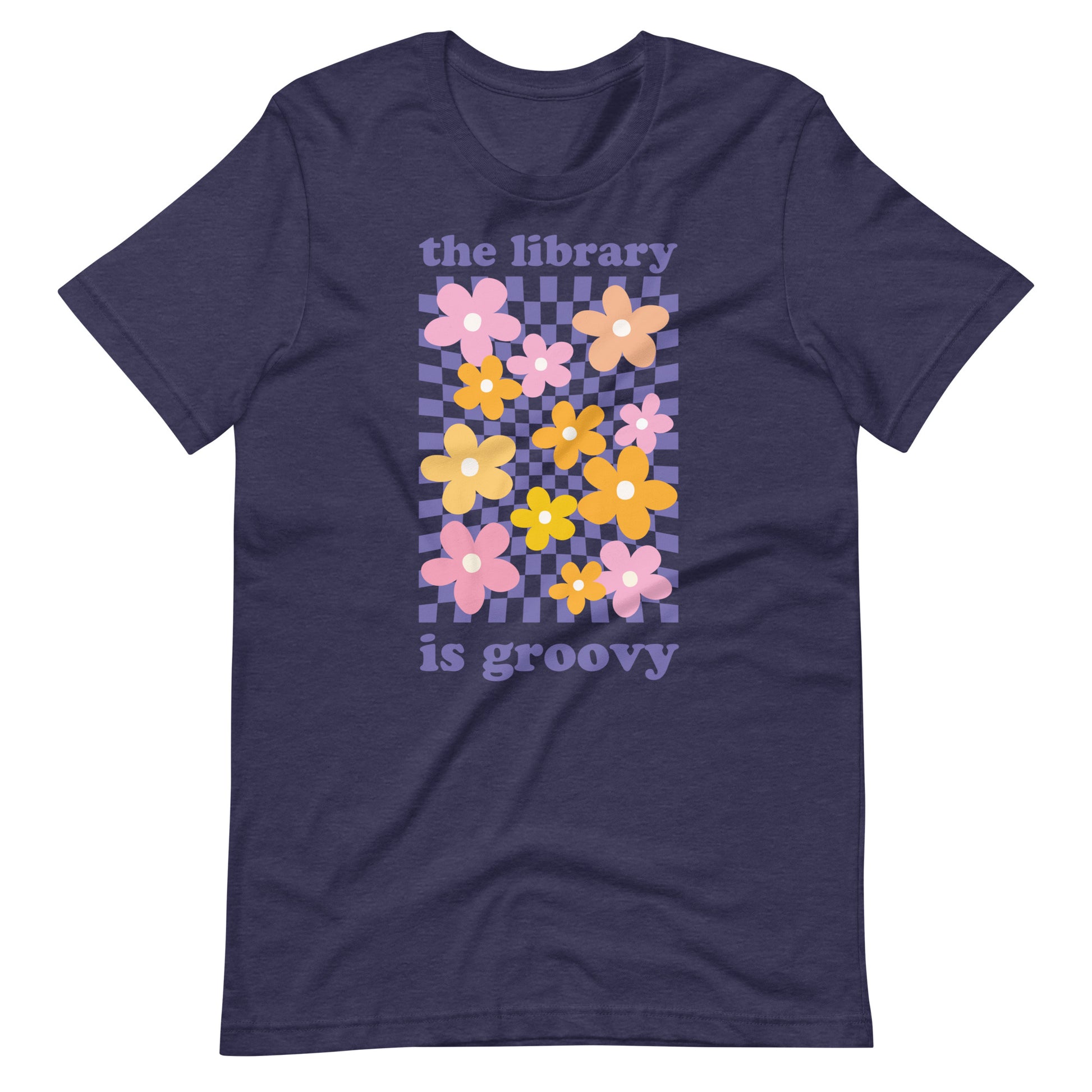 Retro Flowers Librarian T-shirt - Heather Navy