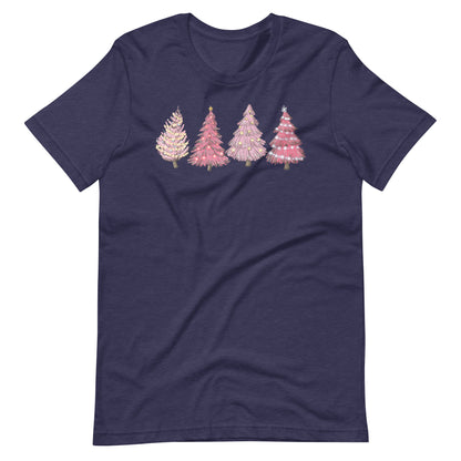 Pink Retro Christmas Trees Unisex t-shirt
