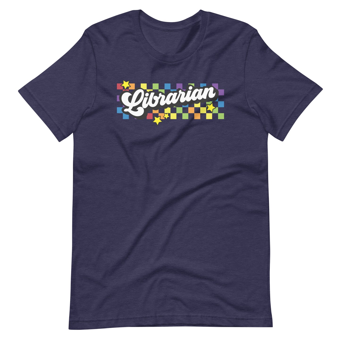 Retro Rainbow Checkered Librarian Short Sleeve T-shirt