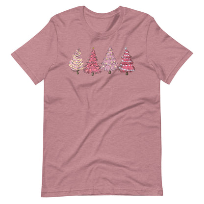 Pink Retro Christmas Trees Unisex t-shirt