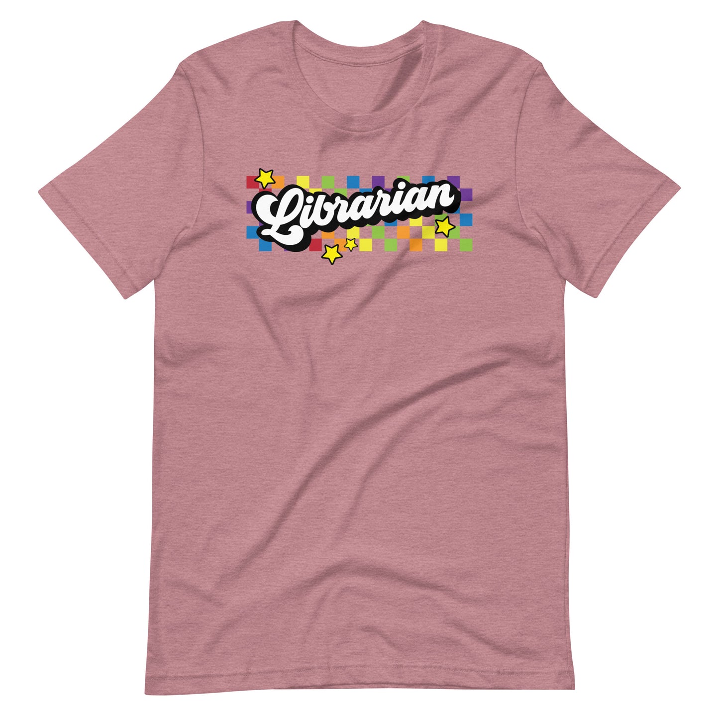 Retro Rainbow Checkered Librarian Short Sleeve T-shirt