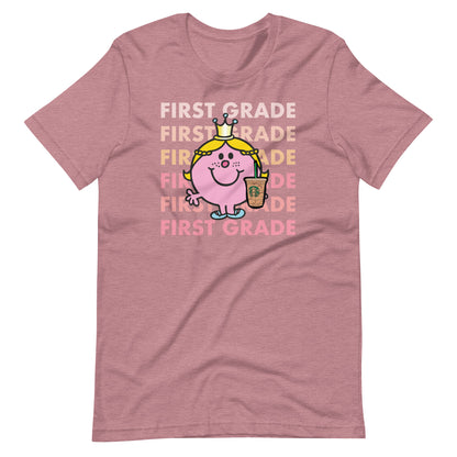 Little Miss First Grade with Her Iced Coffee Teacher Short Sleeve T-shirt