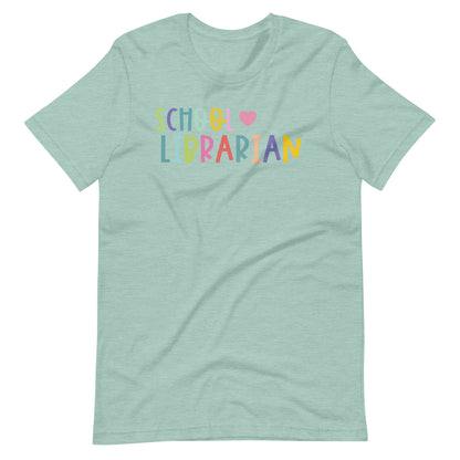 School Librarian Pastel Letters and Heart Short Sleeve T-shirt