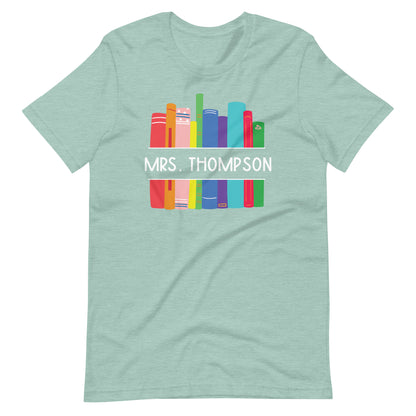 Customizable Books Stacked Librarian Name Short Sleeve T-shirt
