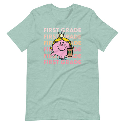 Little Miss First Grade with Her Iced Coffee Teacher Short Sleeve T-shirt