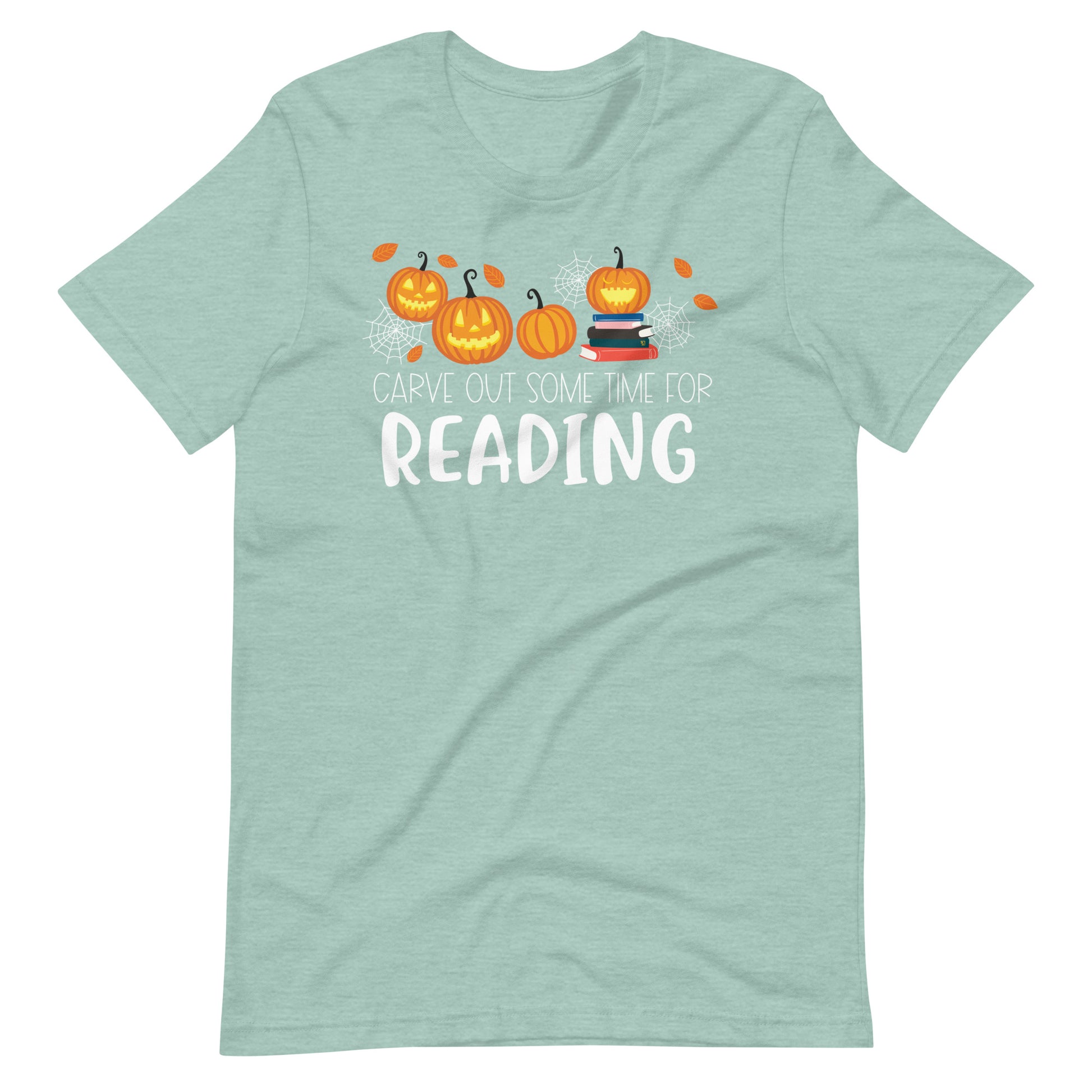 Carve Out Some Time - Reading Librarian Halloween Shirt - Heather Dusty Blue