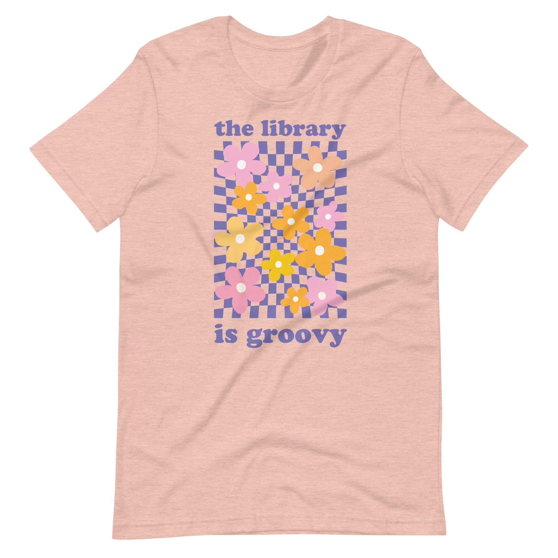 Retro Flowers Librarian T-shirt - Heather Peach