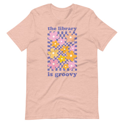 Retro Flowers Librarian T-shirt - Heather Peach