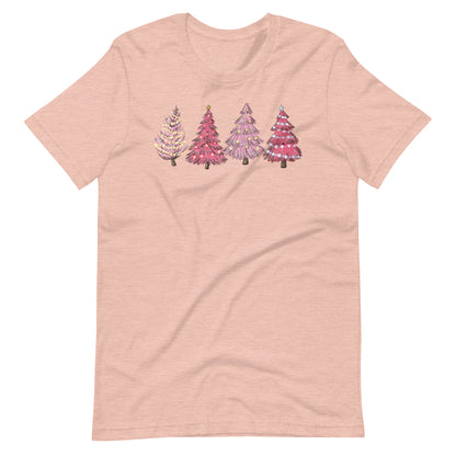 Pink Retro Christmas Trees Unisex t-shirt