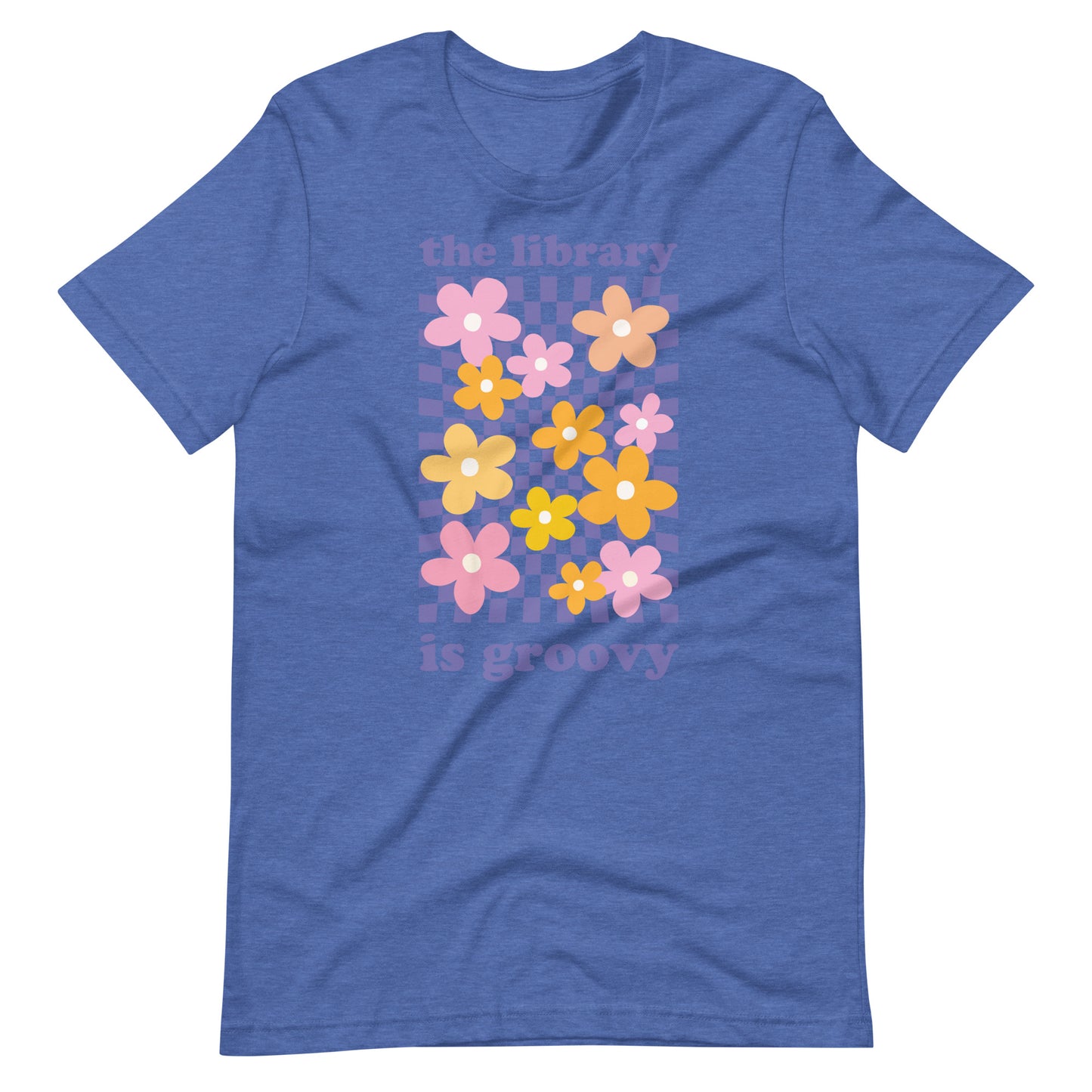 Retro Flowers Librarian T-shirt - Heather True Royal