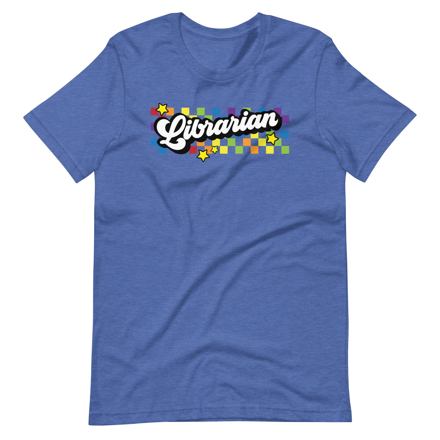 Retro Rainbow Checkered Librarian Short Sleeve T-shirt
