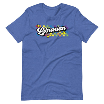 Retro Rainbow Checkered Librarian Short Sleeve T-shirt