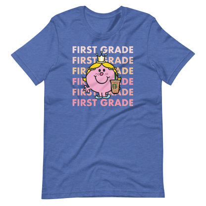 Little Miss First Grade with Her Iced Coffee Teacher Short Sleeve T-shirt