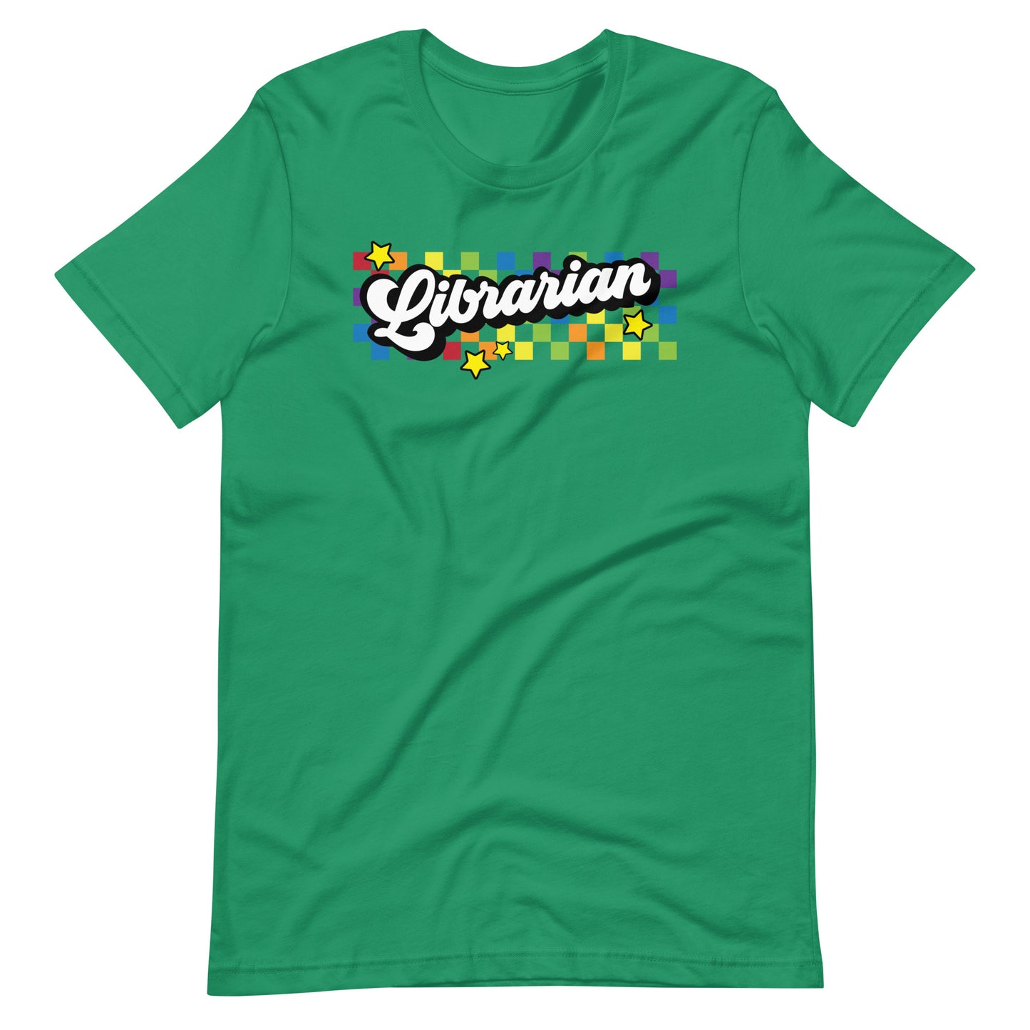 Retro Rainbow Checkered Librarian Short Sleeve T-shirt