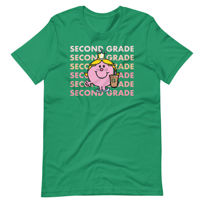 Little Miss Second Grade with Her Iced Coffee Teacher Short Sleeve T-shirt