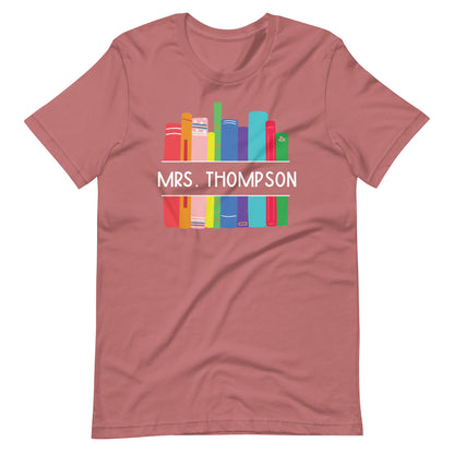 Customizable Books Stacked Librarian Name Short Sleeve T-shirt