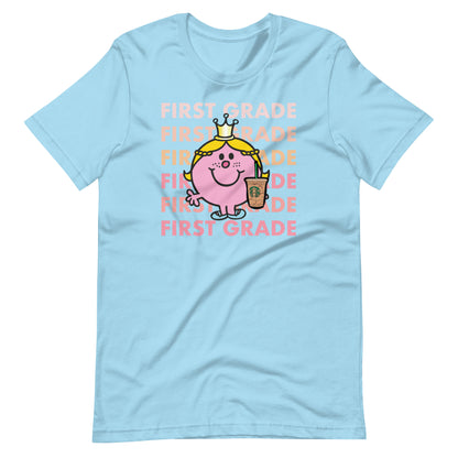 Little Miss First Grade with Her Iced Coffee Teacher Short Sleeve T-shirt