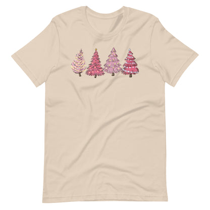Pink Retro Christmas Trees Unisex t-shirt