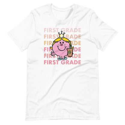 Little Miss First Grade with Her Iced Coffee Teacher Short Sleeve T-shirt