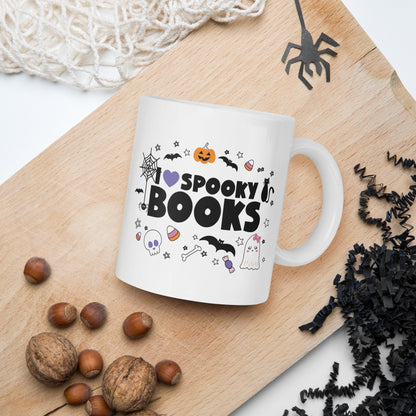 I Heart Spooky Books White Halloween Coffee Mug