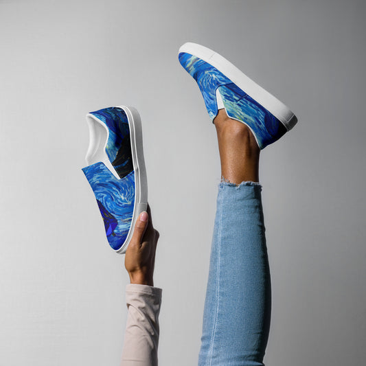 Van Gogh Tardis Flying Painting Women’s slip-on canvas shoes