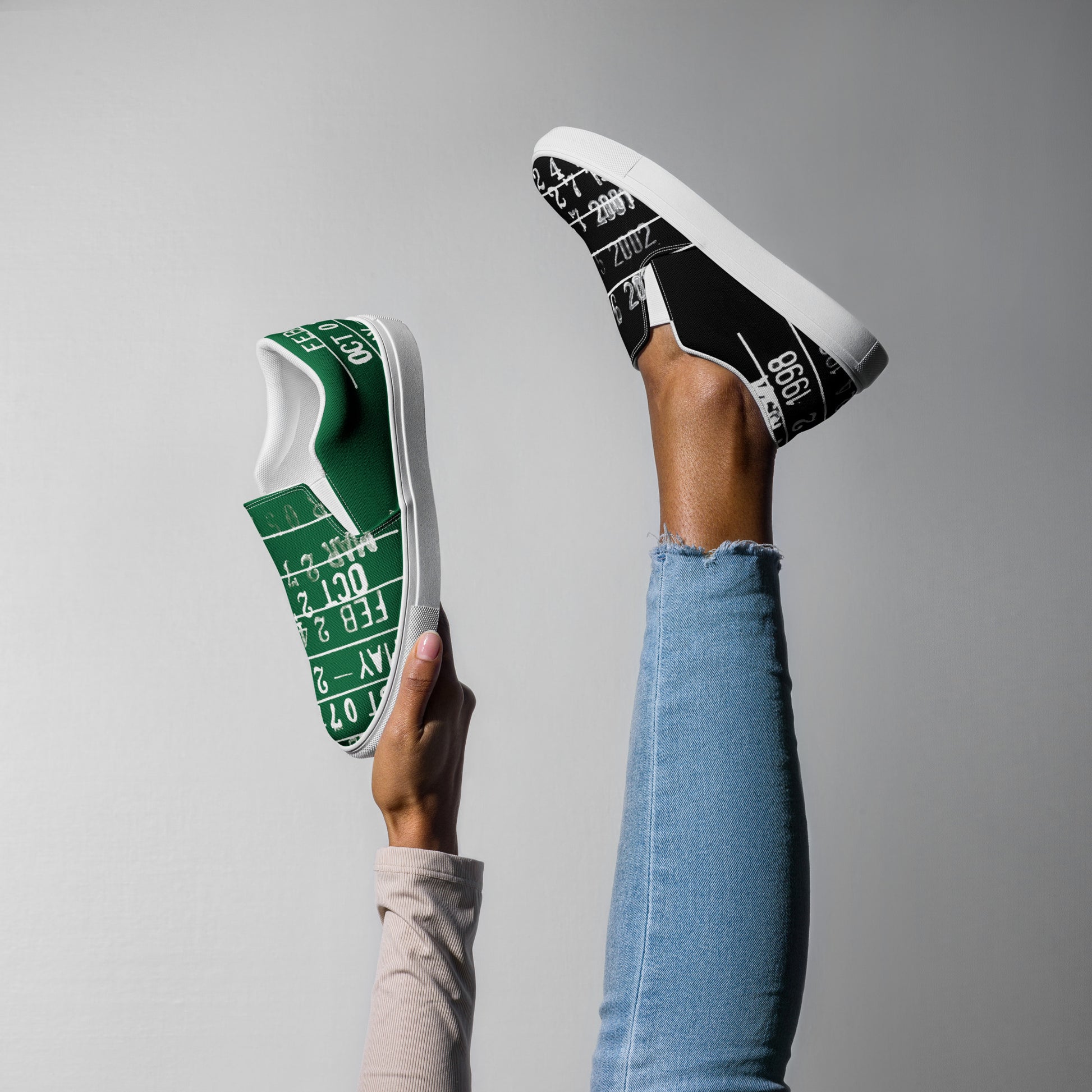 Librarian Due Date Slip-On Canvas Shoes in Green and Black