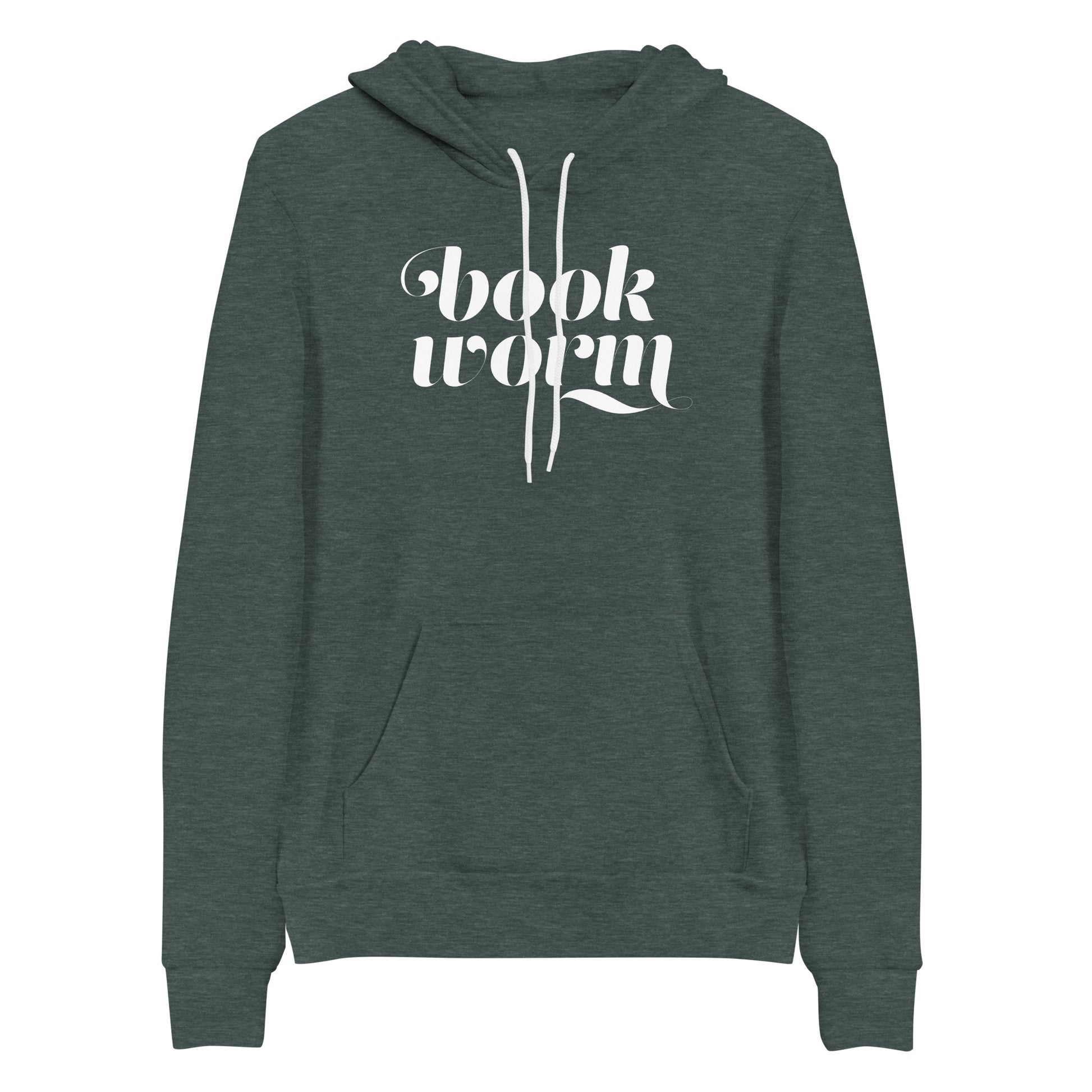 Cozy Book Worm Hoodie Sweatshirt for Reading Lovers - Heather Forest