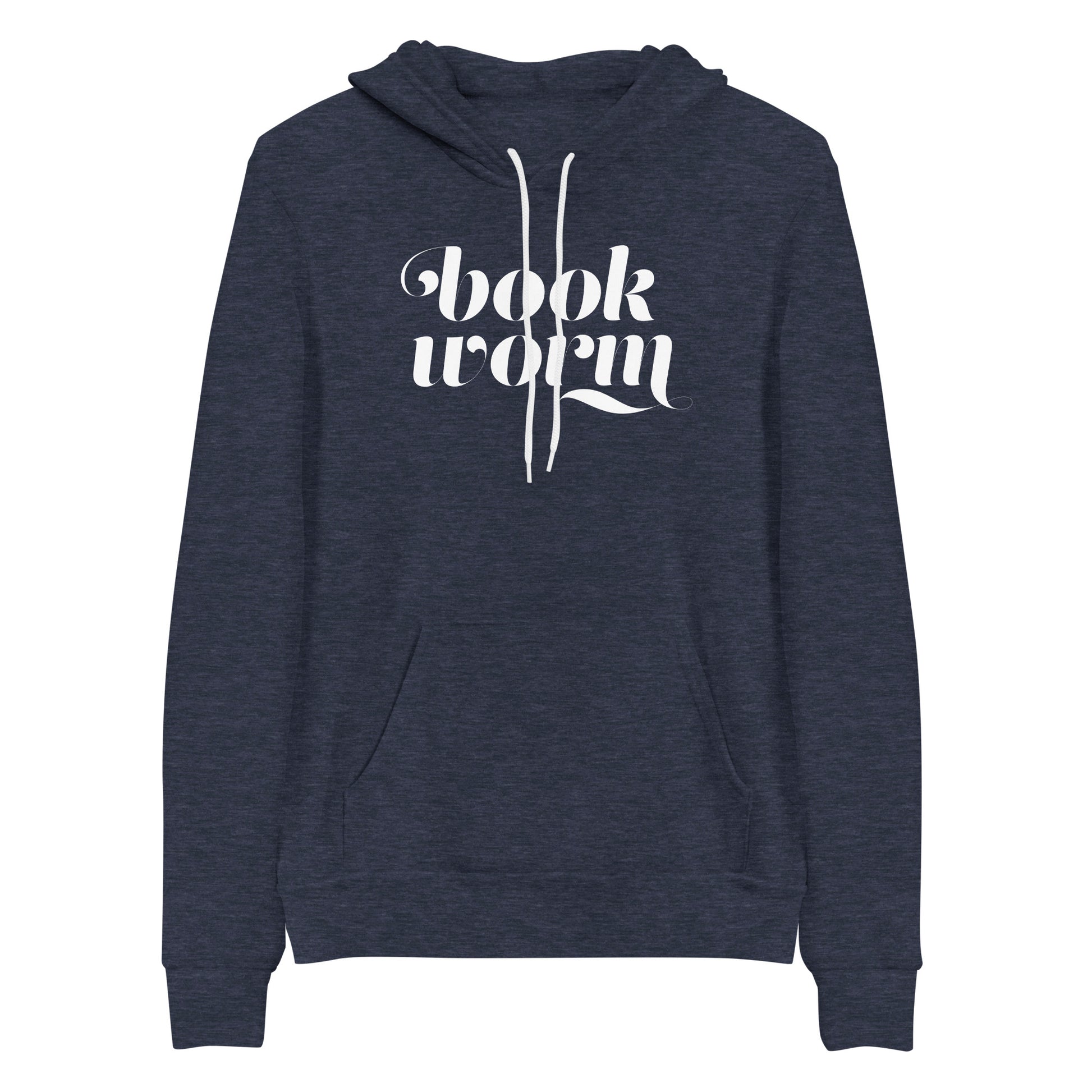 Cozy Book Worm Hoodie Sweatshirt for Reading Lovers - Heather Navy